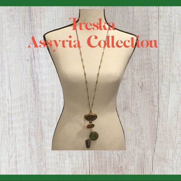 NWT, Treska Assyria Long Boho Necklace w/Agate, Turquoise, Cast Metals & More - Picture 1 of 5